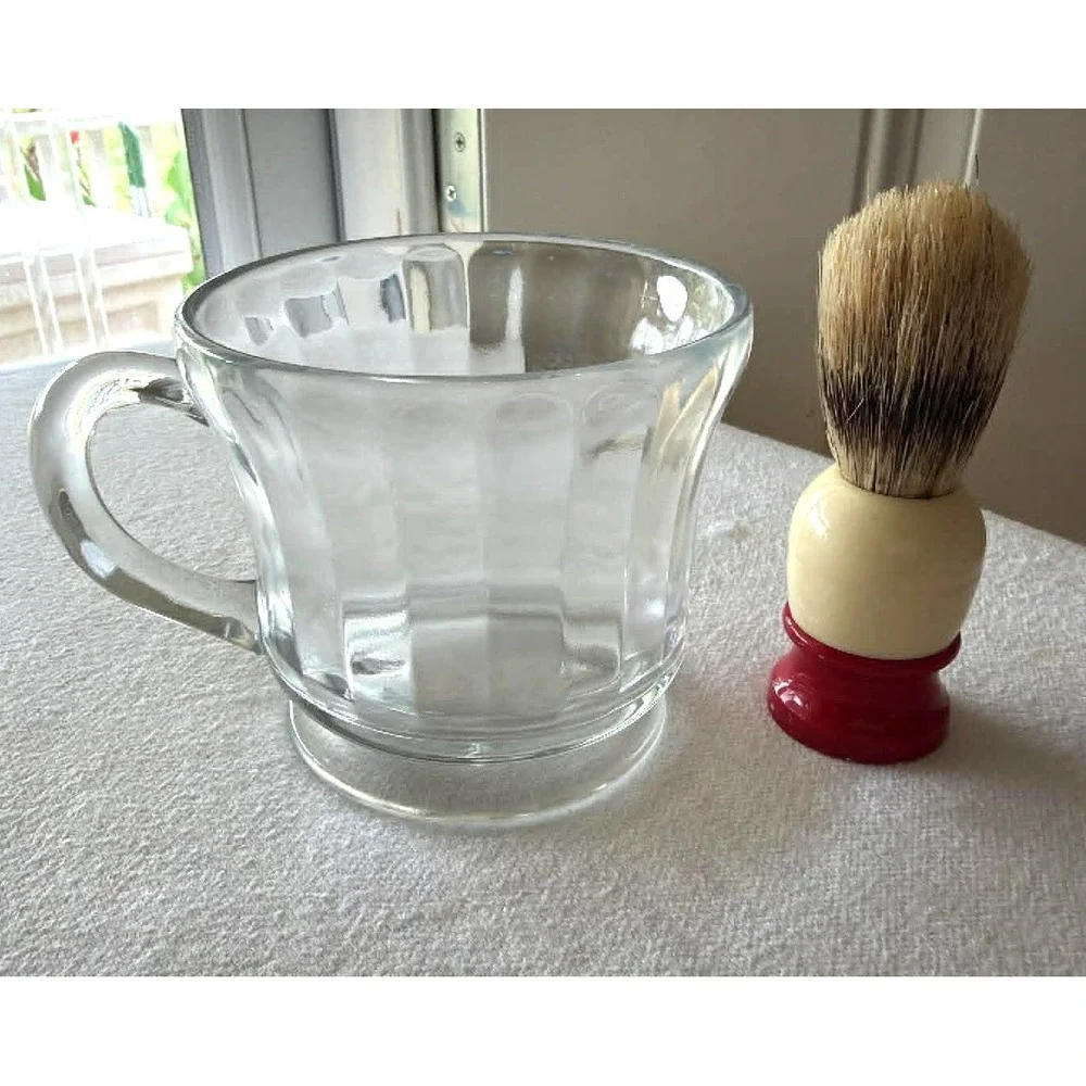Ever-Ready Shaving Set Men's Clear Red White Excellent MCM Glass Mug Brush C40
